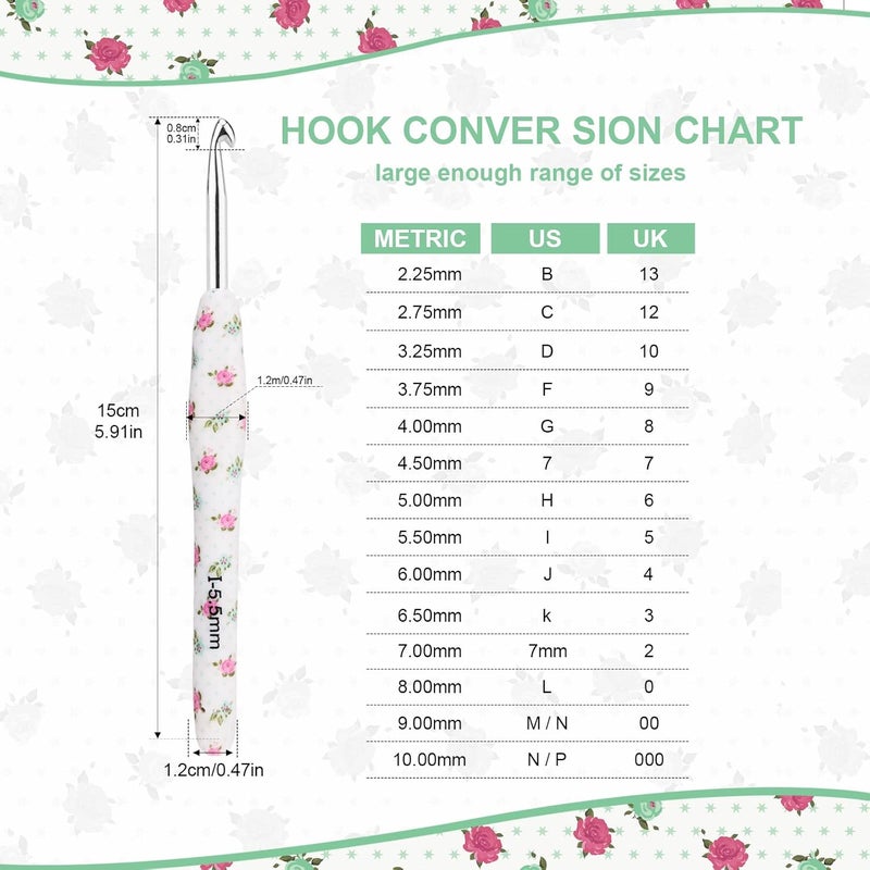 BCMRUN Crochet Gifts, 14pcs Flower Pattern 2.25mm-10mm Soft Grip Metal Crochet Hooks for Crocheting & Knitting, Weave Yarn Craft Kits (White) - Image 2